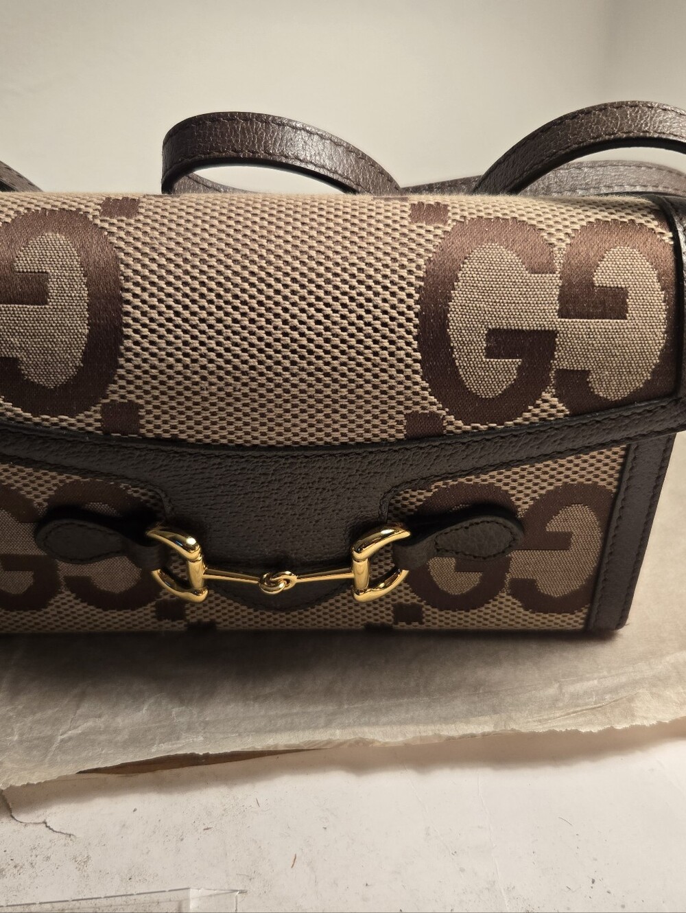 Gucci Brown GG Supreme Canvas Shoulder Bag with Gold Horsebit